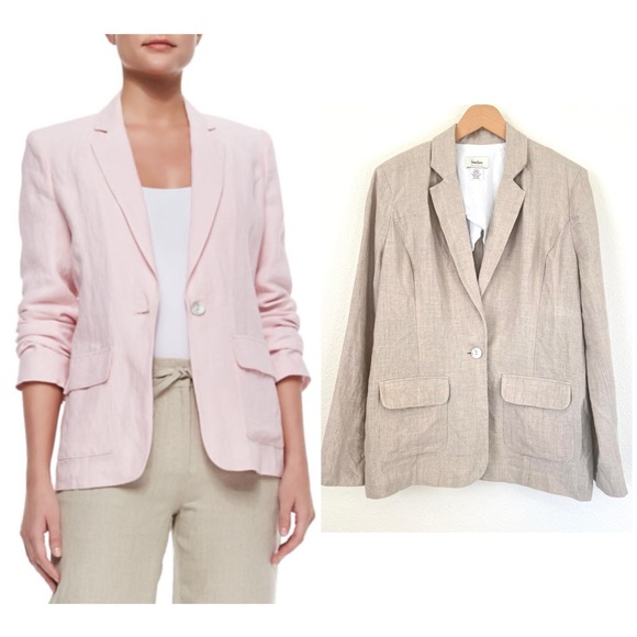 Neiman Marcus Relaxed Fit Khaki Tan Linen Blazer Size Large - Picture 1 of 11